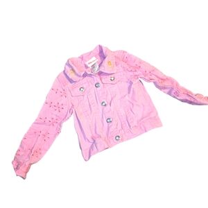 Little Lass Light Pink Jean Jacket with Embroidery